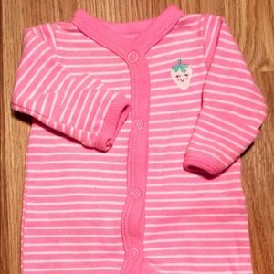 SOLD - Girls Preemie Carter’s Pink Strawberry Foot Pajama